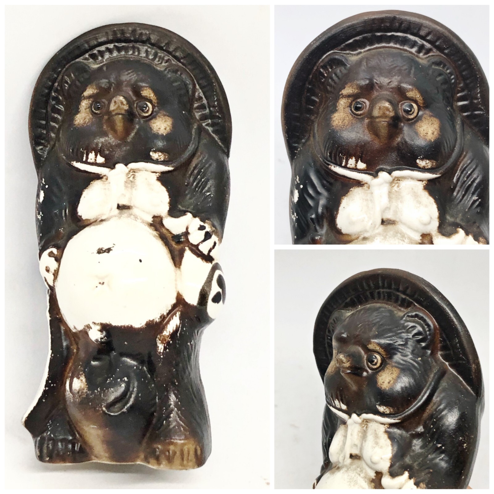 Japanese Tanuki Pottery Raccoon Netsuke Miniature DollHouse Figurine Lucky T27
