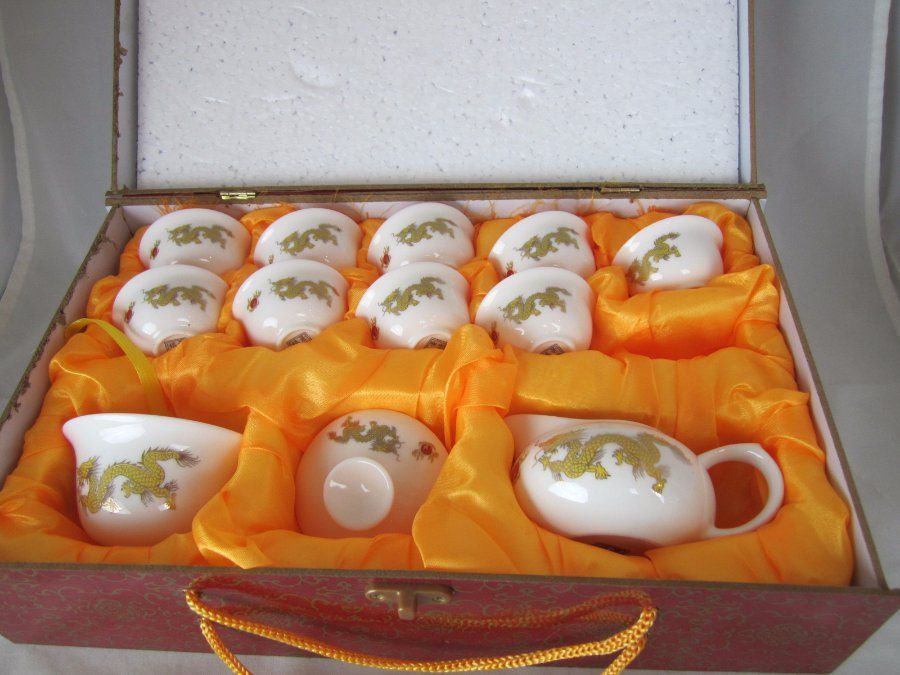 China Jing Pin Yu Ci Tea Set 9 Cups Sugar Bowl Creamer Tea Service Porcelain 