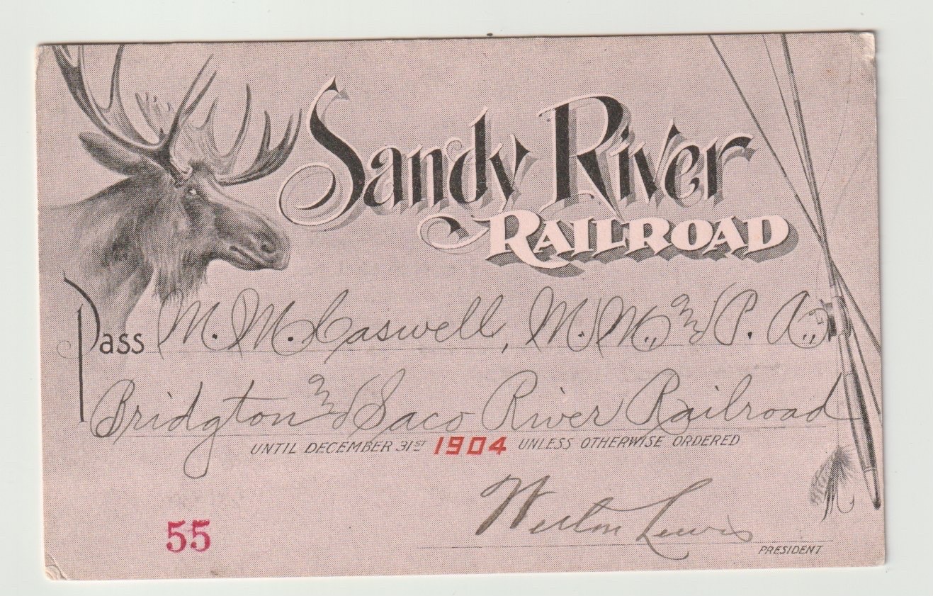 1904 Sandy River Railroad Annual Pass, Maine Narrow Gauge (2\')