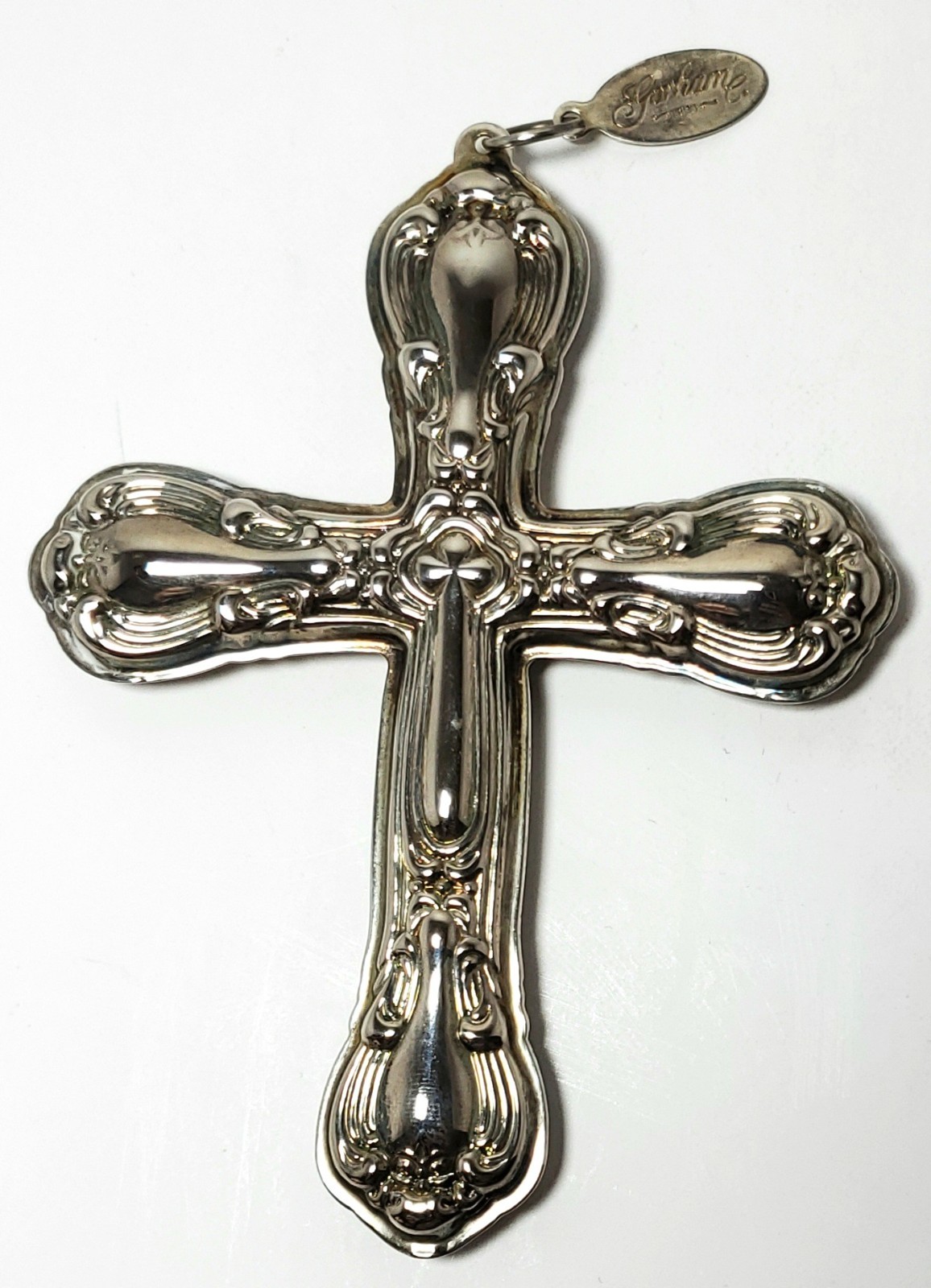 Beautiful GORHAM CHANTILLY Silverplated Cross Ornament Double Sided