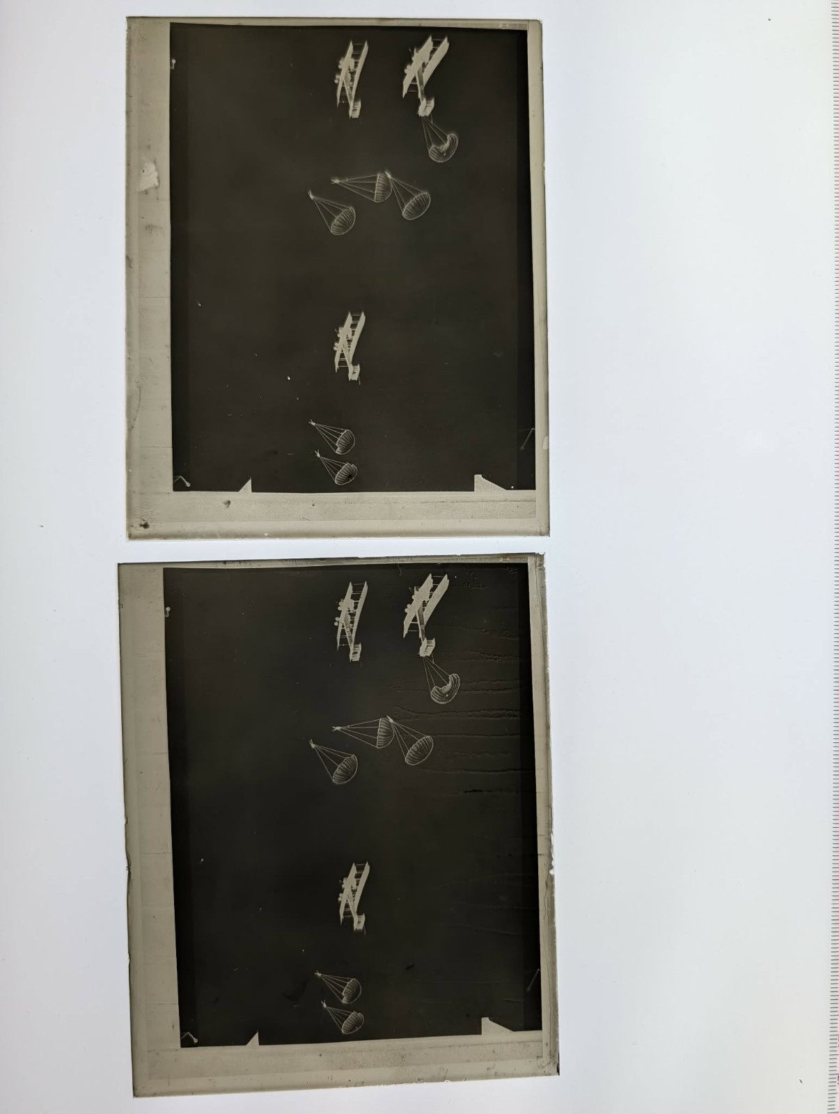 1920s Biplane Parachute Jumpers (2) Glass Plate Negatives Period Press Copies