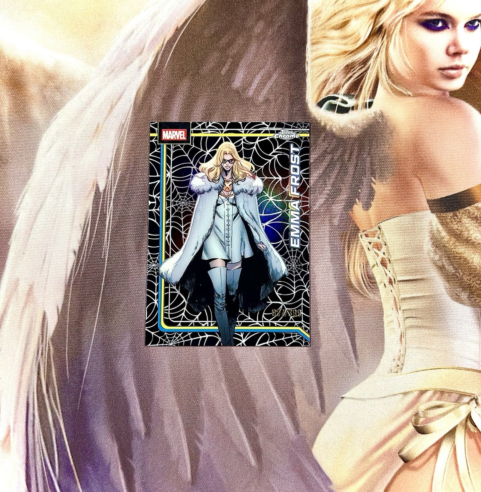 EMMA FROST WHITE QUEEN TOPPS CHROME MARVEL COMICS SPIDER WEB REFRACTOR SP /399