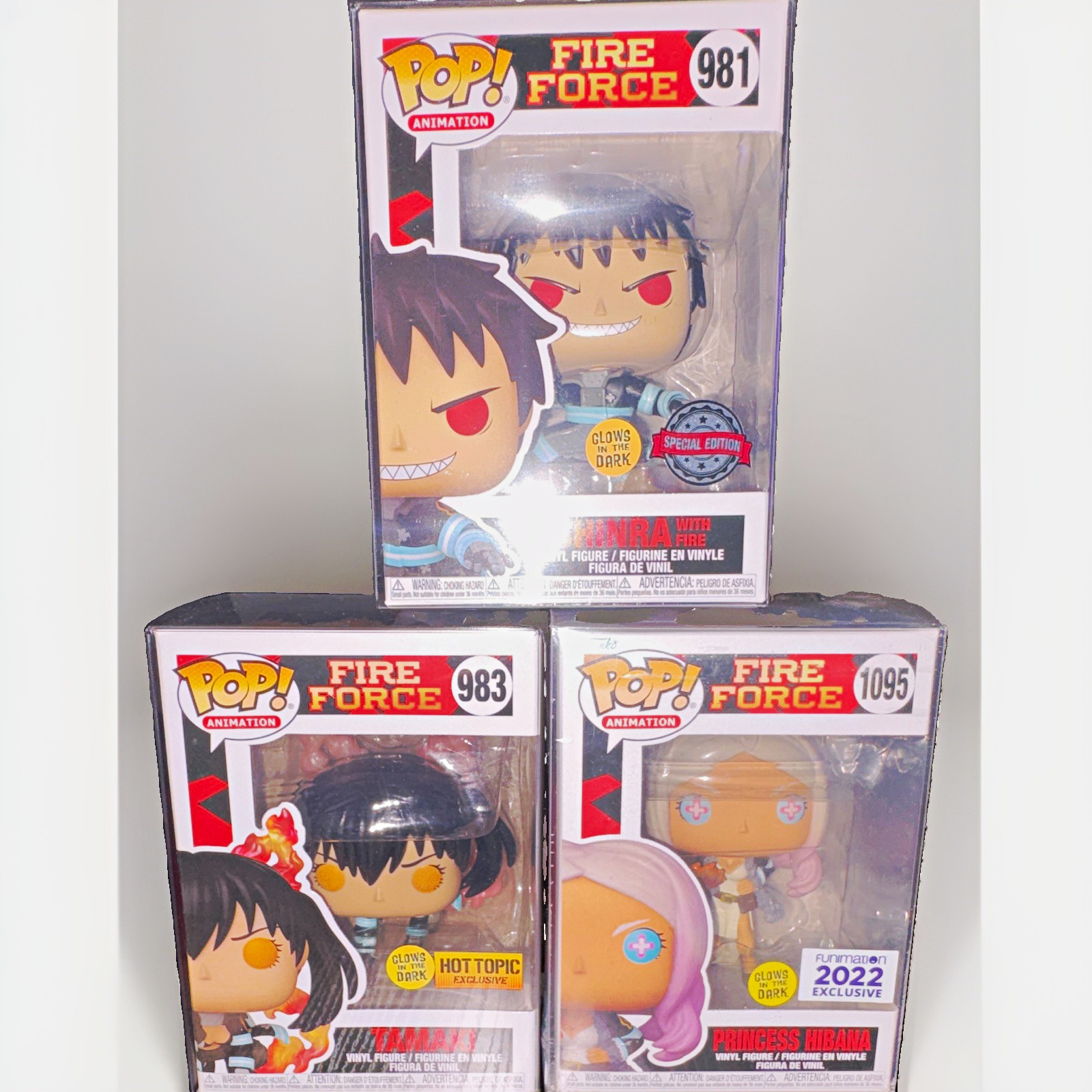 Funko Pop Fire Force Lot of 3 Hot Topic Exclusive Glow in Dark #981 #983