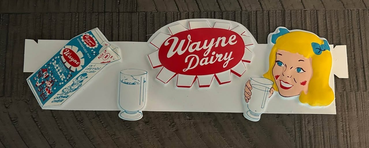Vintage  Wayne Dairy (Milk) 3-D Vacuform Plastic Advertising Sign