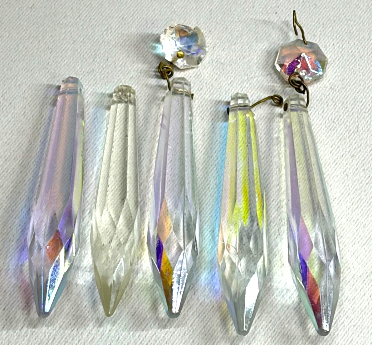 Vintage Aurora Borealis Glass Icicle Chandelier Prisms Lot of 5 Suncatcher AB