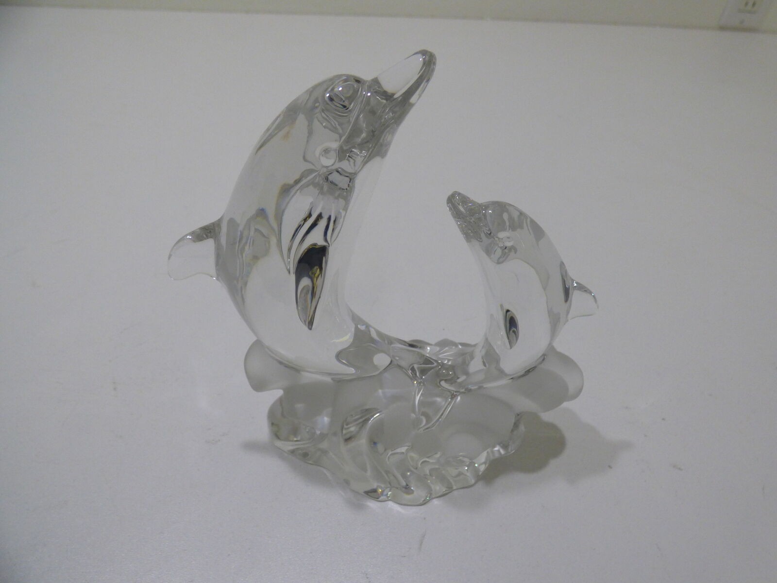Lenox Fine Crystal Mom & Baby Dolphin On Waves Sculpture - Made In Germany.