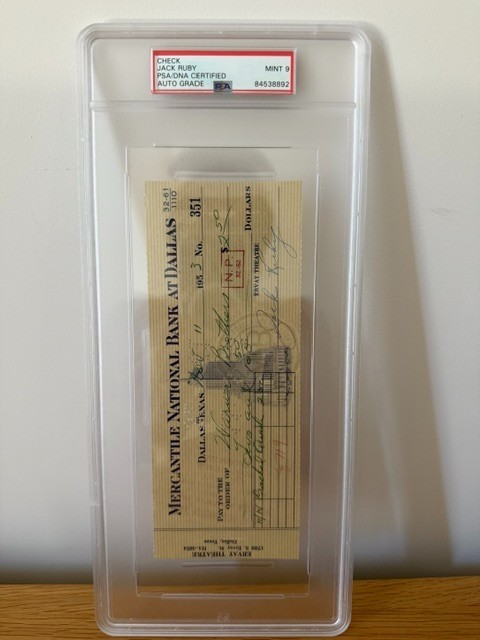 1953 Jack Ruby Signed Check to Warner Brothers *OSWALD ASSASSIN* PSA/DNA 9