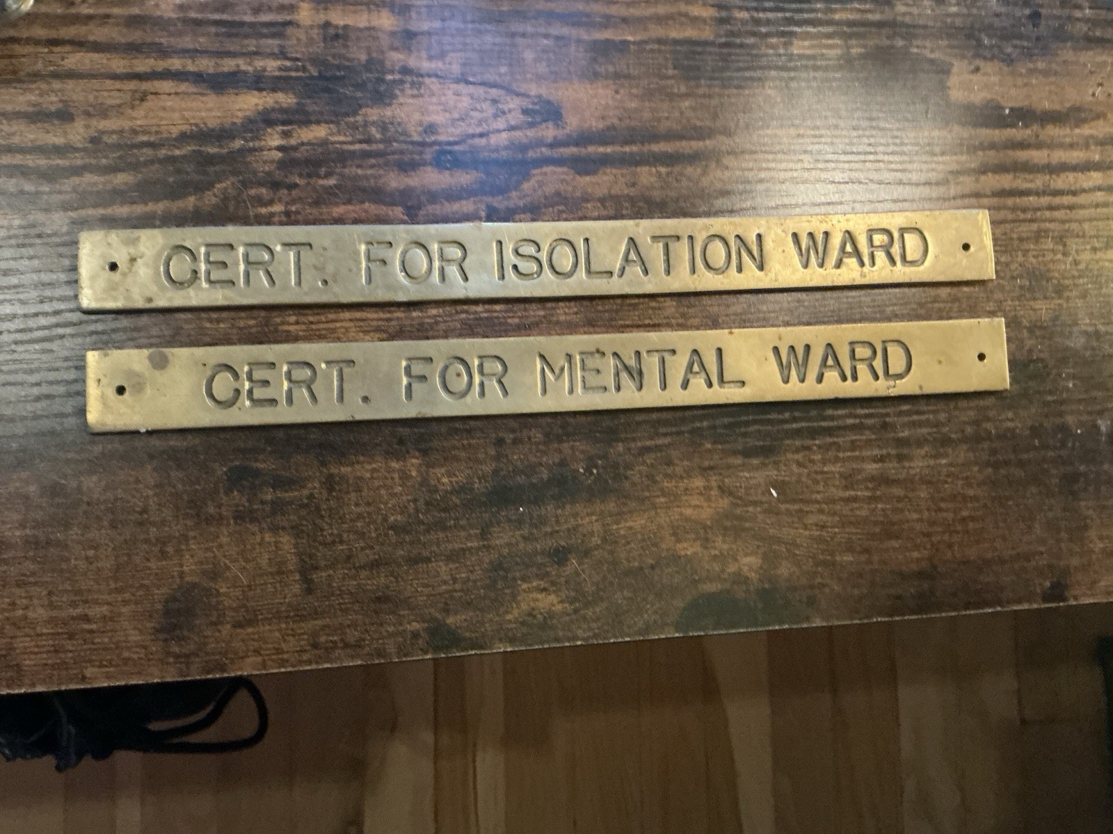 Rare Antique Brass Authentic Asylum Mental Ward And Isolation Signs Pair Of 2