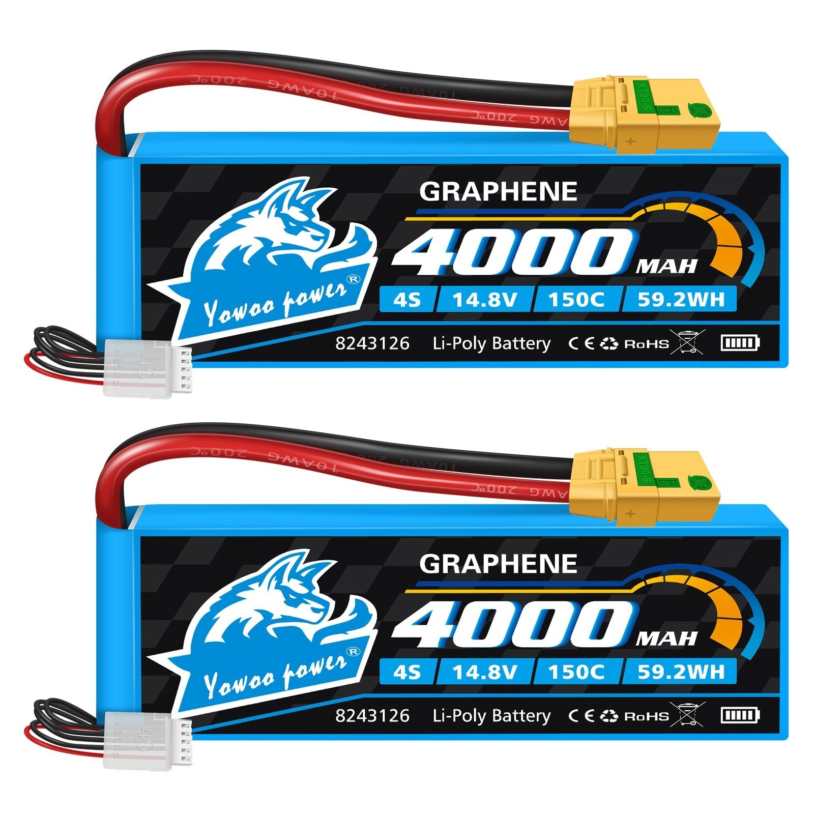 Yowoo 4S Lipo Battery 4000mAh 14.8V 150C Graphene Battery with Amass XT90S Anti-