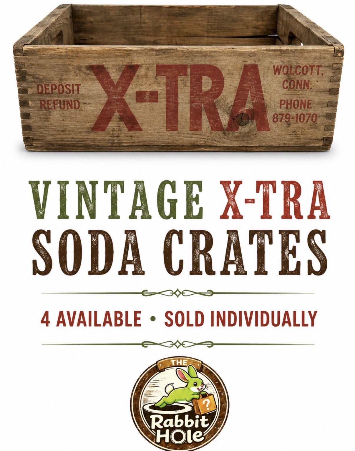 Vintage X-TRA Soda Wooden Crate Wolcott CT Dunning Advertising Beverage Case