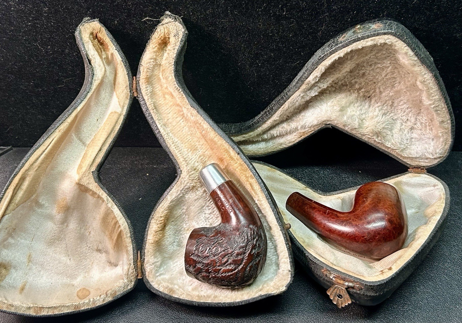 Vtg Estate Dr. Grabow Omega & Yello-Bole Pipe Bowls & Two Older Hinged Cases