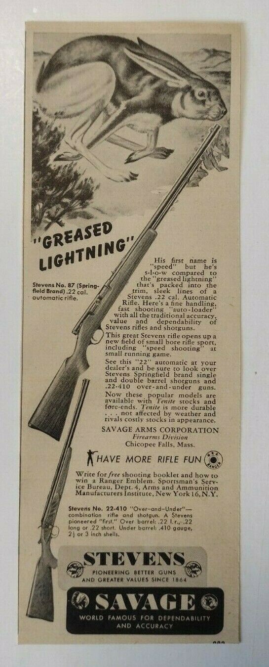 1947 Savage Arms Corporation Advertisement Chicopee Falls, Massachusetts