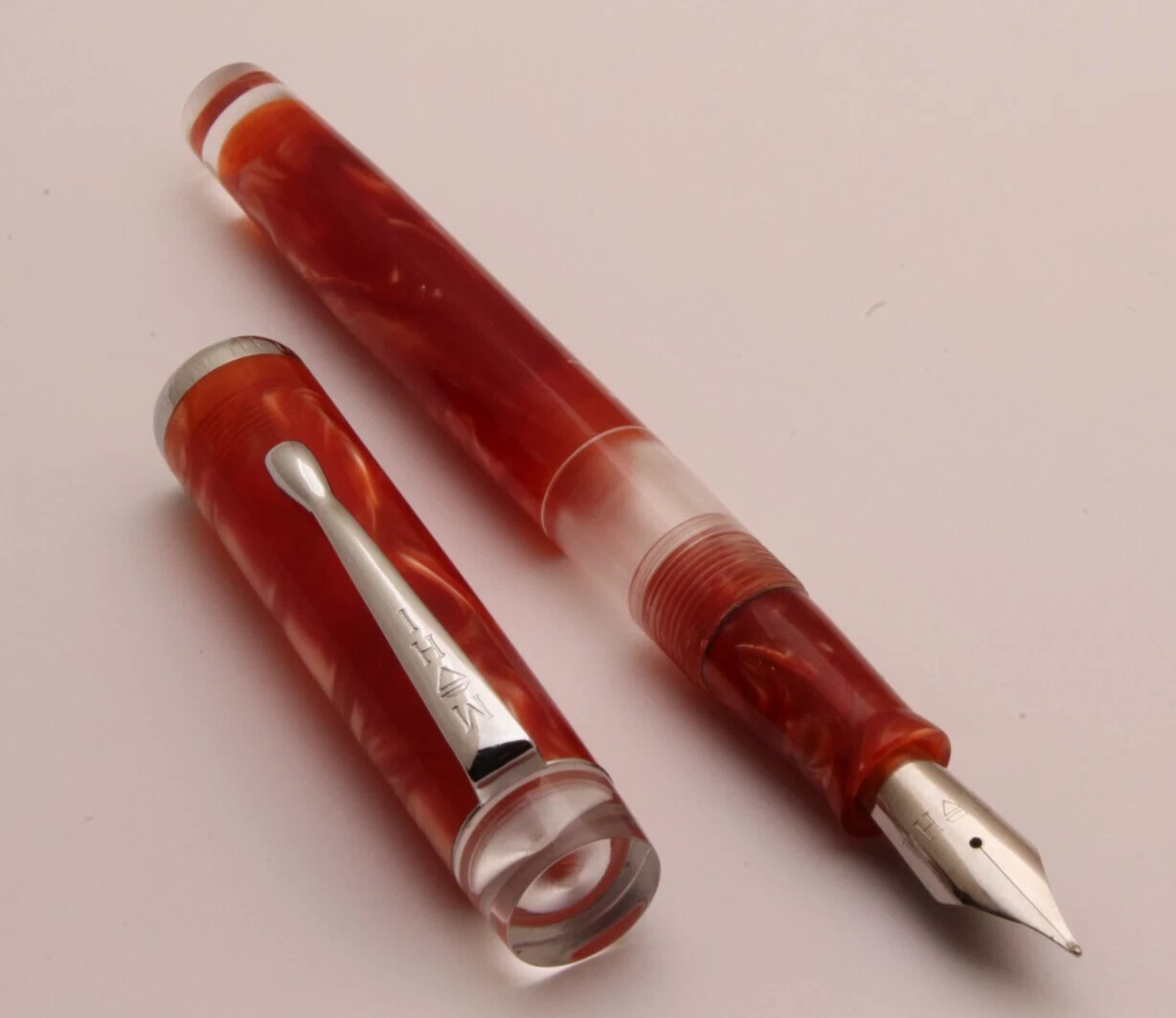 Mohi Harmony Dark Red Marble Premium Acrylic Eyedropper Fountain Pen Chrome Trim Mohi Harmony Dark Red Marble Premium Acrylic Eyedropper Fountain Pen Chrome Trim