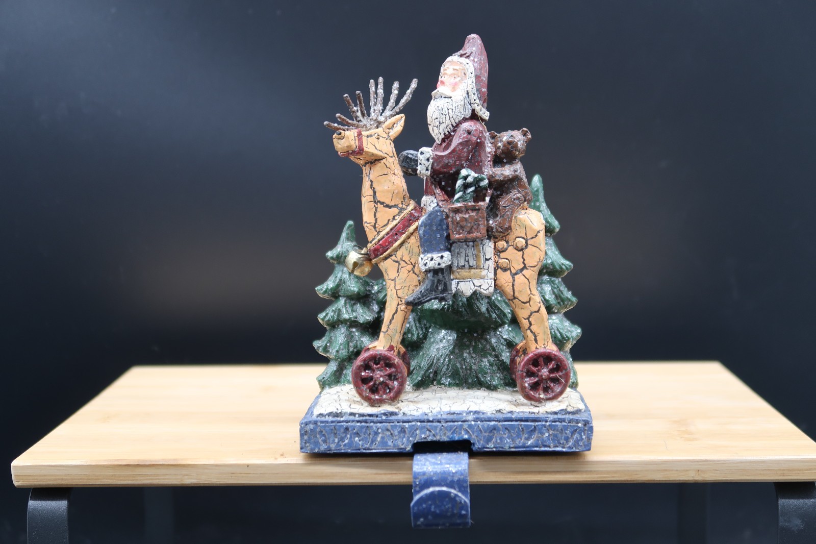 Vtg Santa Stocking Hanger Pere Noel St. Nick Reindeer Christmas Winter Fireplace