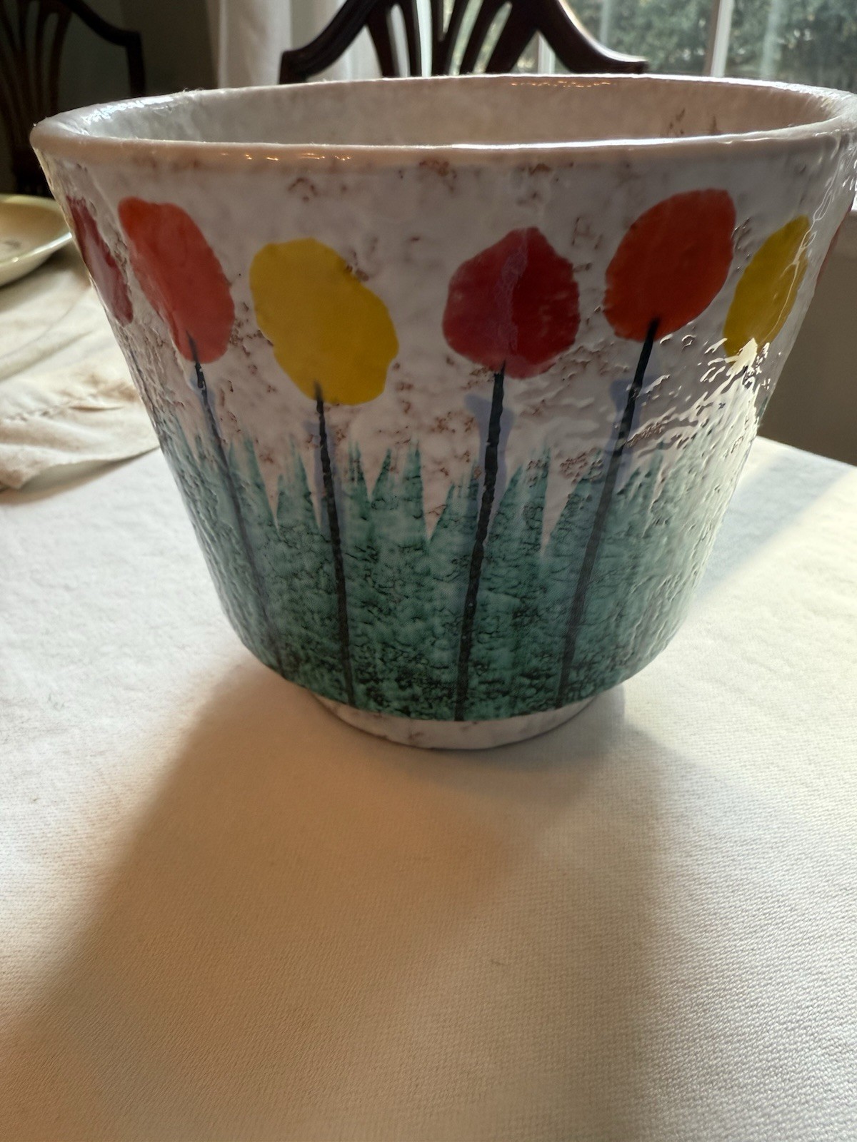 Rare MCM Rosenthal Netter Italian Planter White Pebble Finish Abstract Flowers