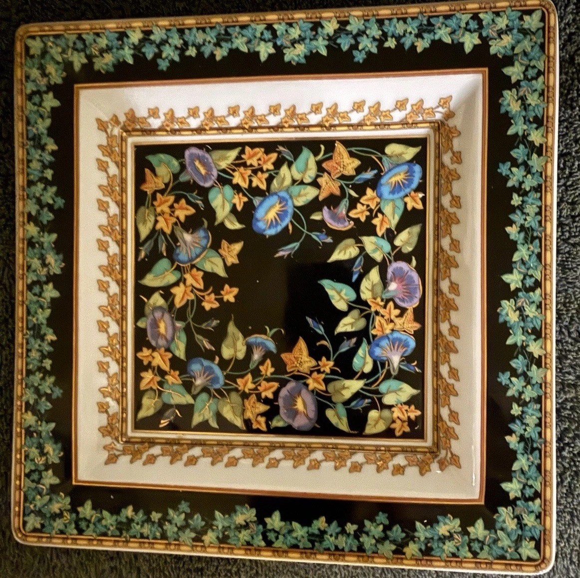 Versace Rosenthal Gold Ivy Large Square Tray Plate Bowl - 8 5/8