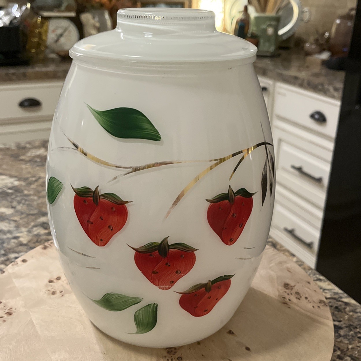 Vintage 1950-1960 Bartlett Collins Strawberry Milk Glass Cookie Jar