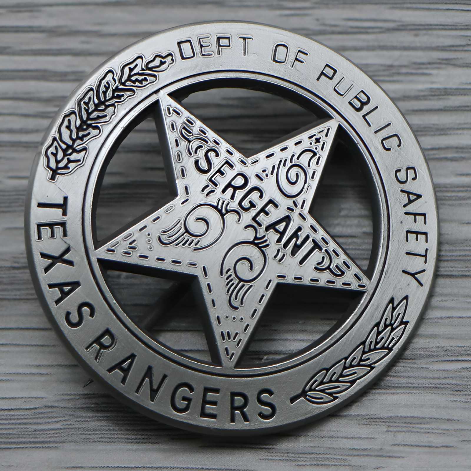 Texas Rangers Sergeant Badge Pin Dept Public Safety Metal Star Western 45mm