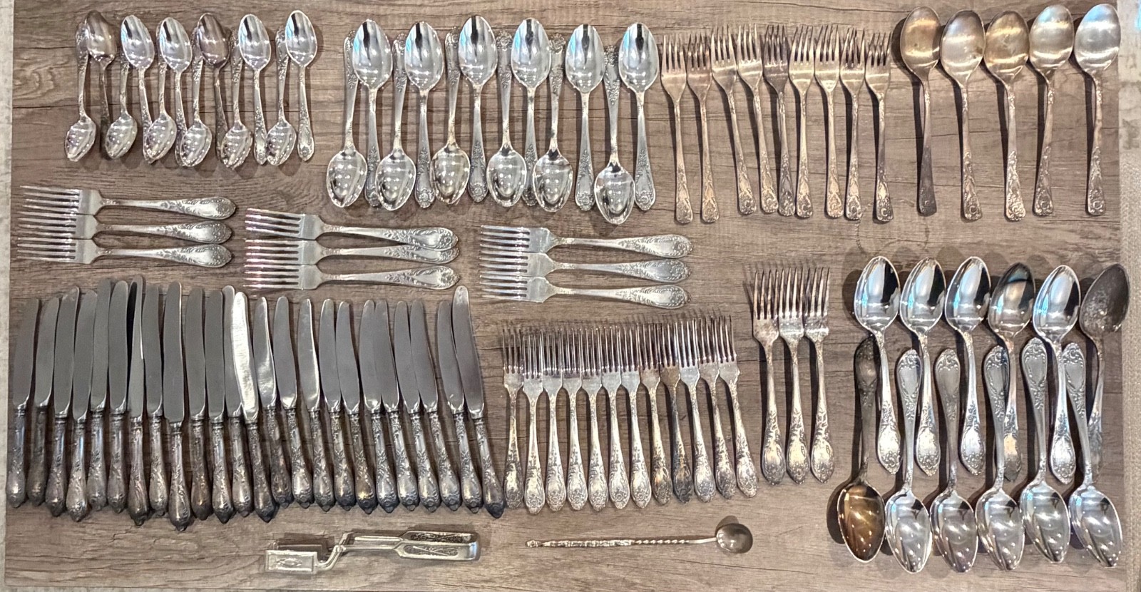 100pc Vintage USSR ZiSh Silver Plated Flatware Set MNC 15-20 Shevchenko