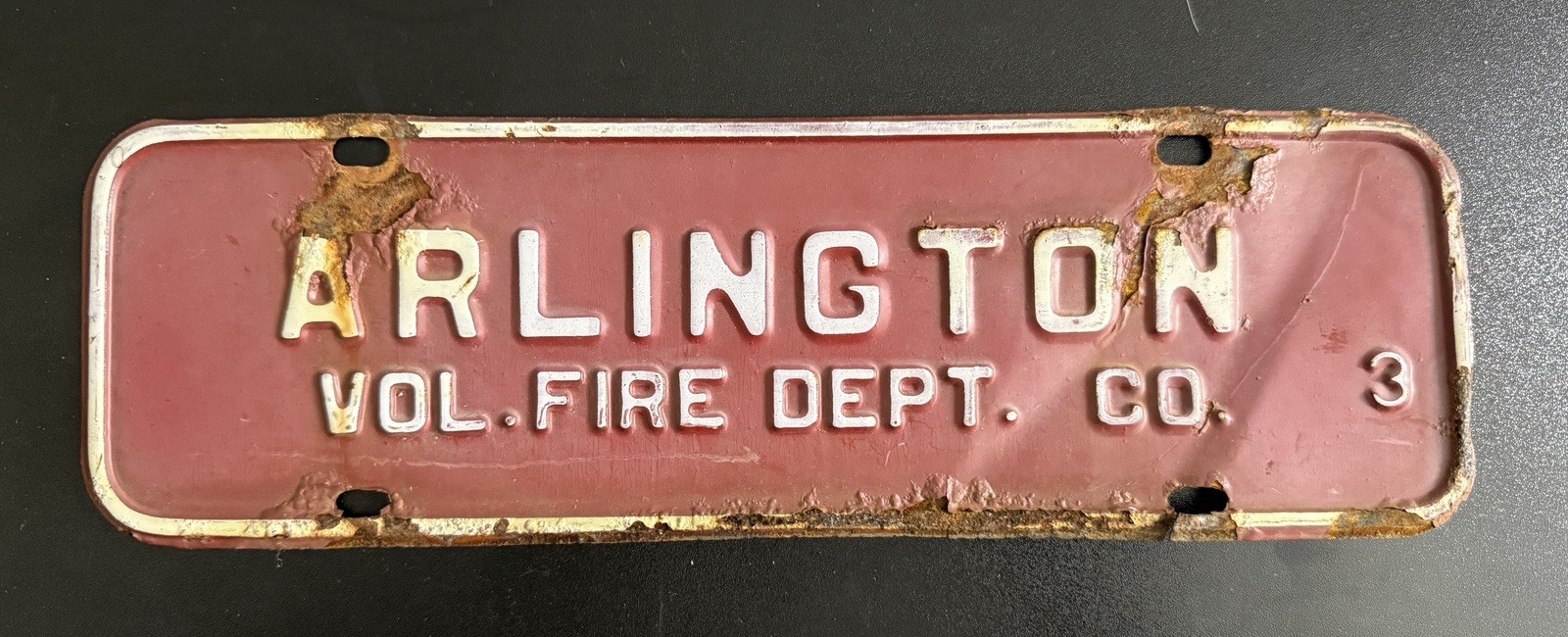 Vintage Arlington Volunteer Fire Department Tag License Plate Topper