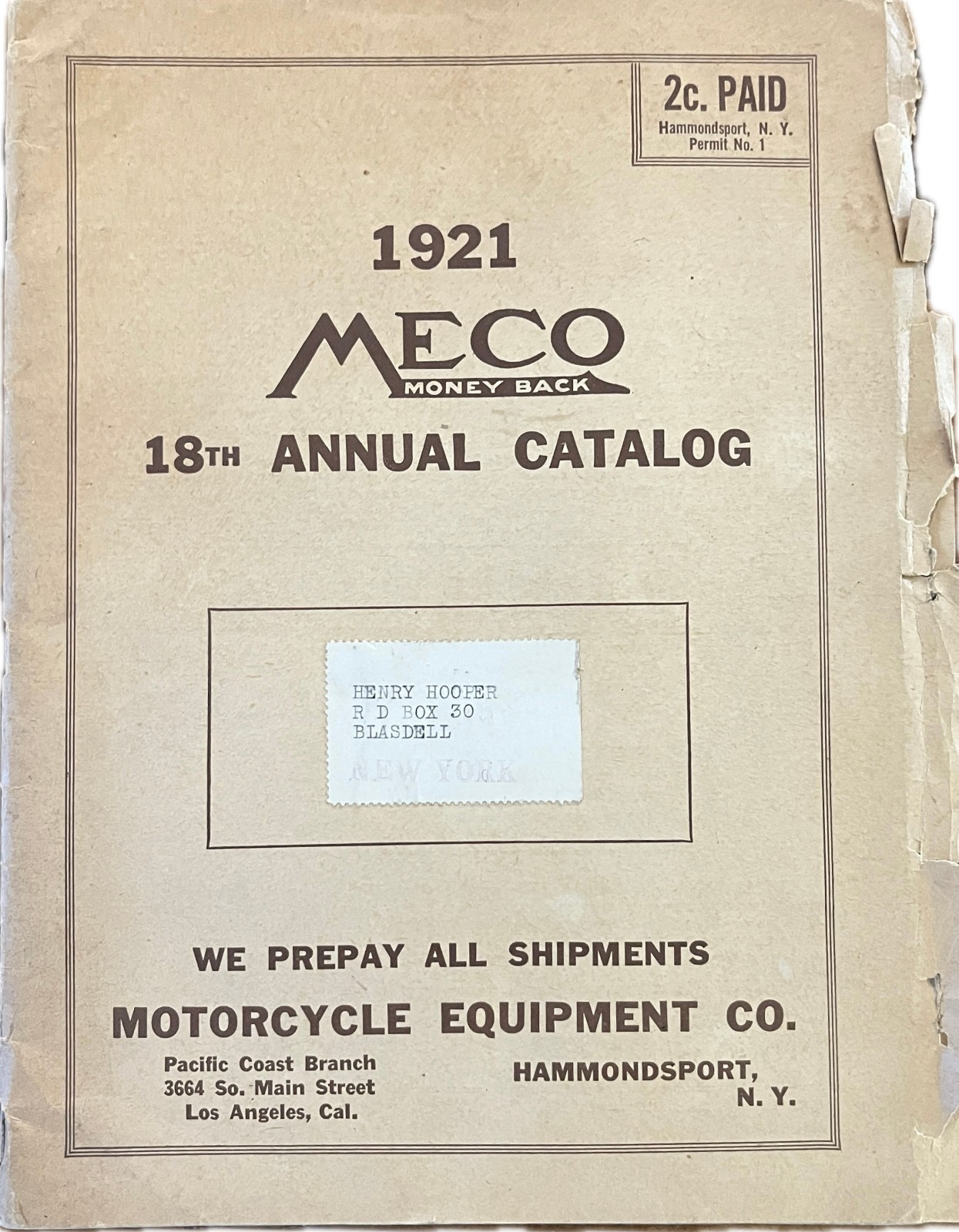 Motorcyle Equipment Company (MECO) Catalog 1921