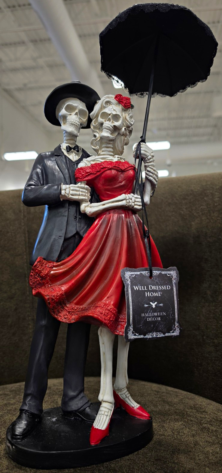 Well Dressed Home Gothic Skeleton Couple Umbrella Figurine Painted Resin 24in