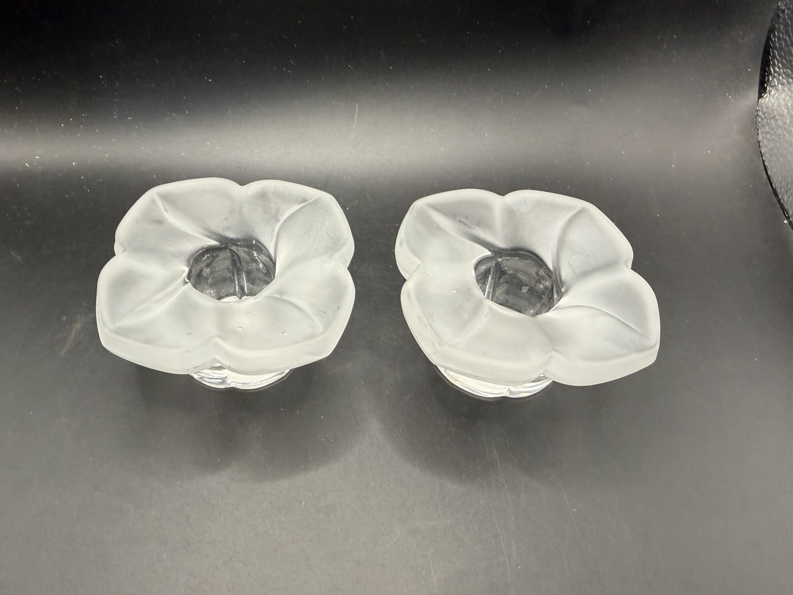 Vintage Crystal Frosted French Flower Glass Candle Holders 2pc 24%PBO