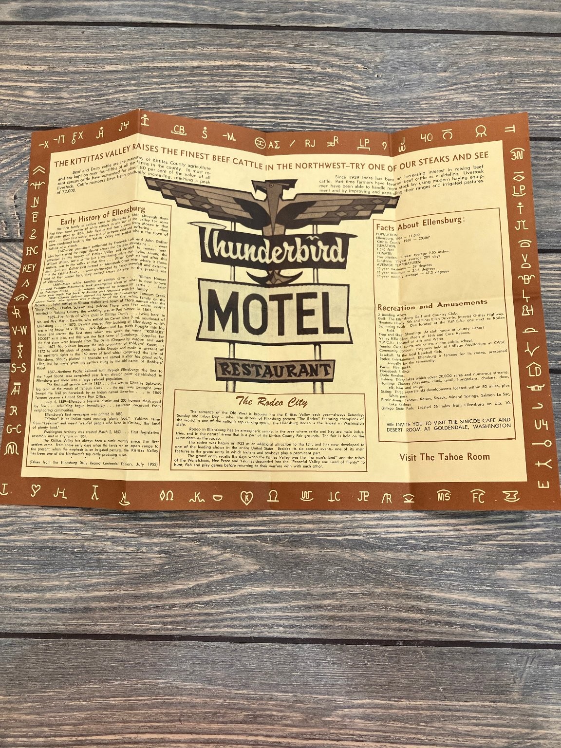 Thunderbird Motel Ellensburg WA Brochure 1950s History Travel Ephemera