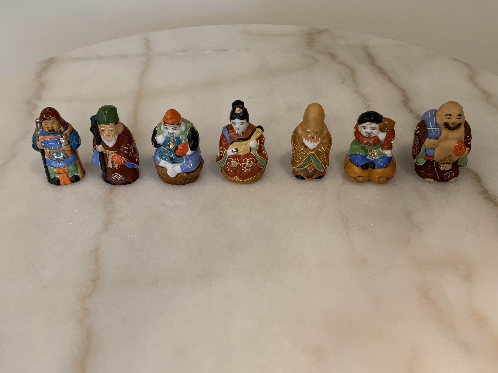 VINTAGE Kutani seven lucky gods japanese figurines with gold
