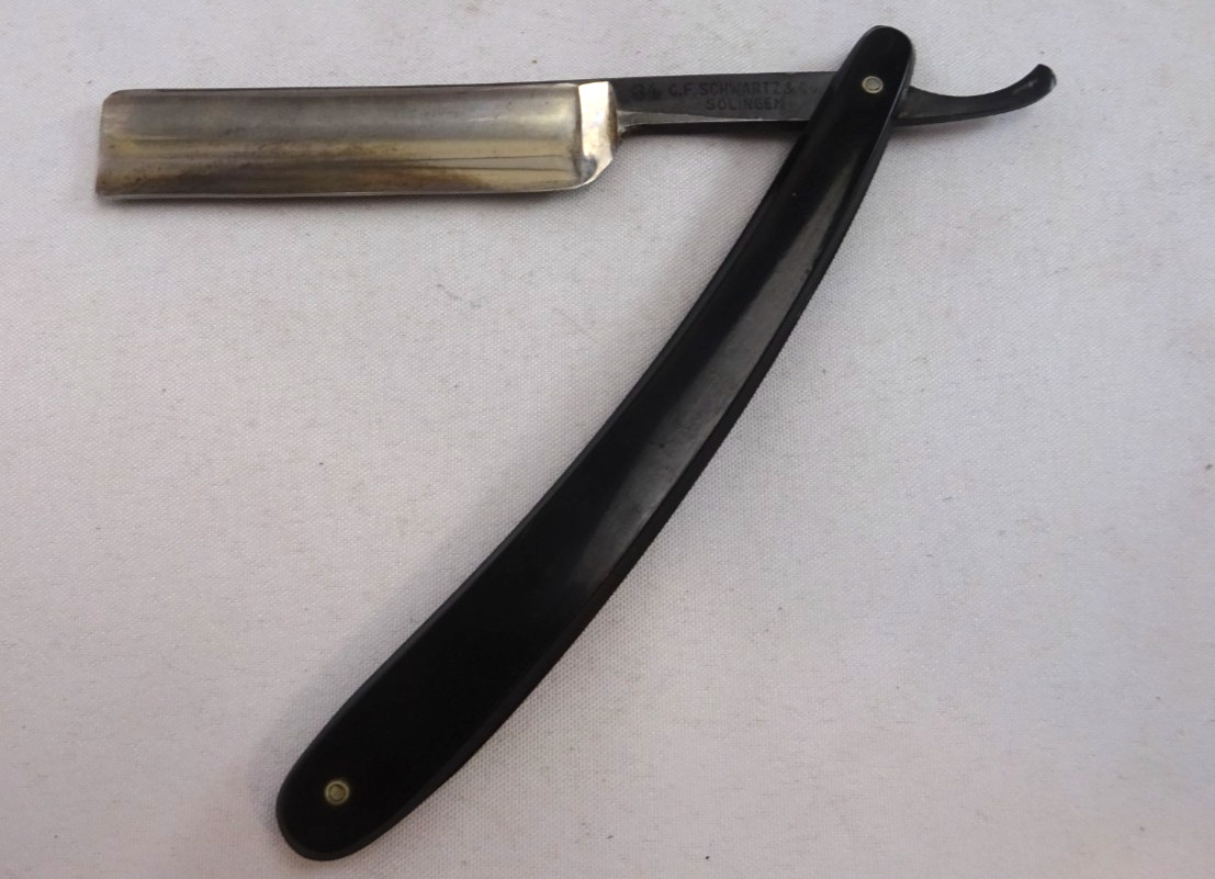 STRAIGHT EDGE RAZOR NOS GERMAN SCHWARTZ SOLINGEN 17mm HOLLOW GROUND MANGANESE STRAIGHT EDGE RAZOR NOS GERMAN SCHWARTZ SOLINGEN 17mm HOLLOW GROUND MANGANESE