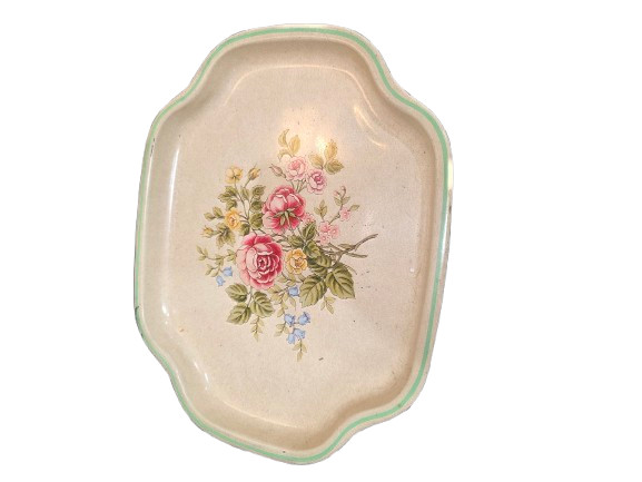 Avon Vintage 1980 Floral Metal Vanity Tray Made In England Exclusively For Avon