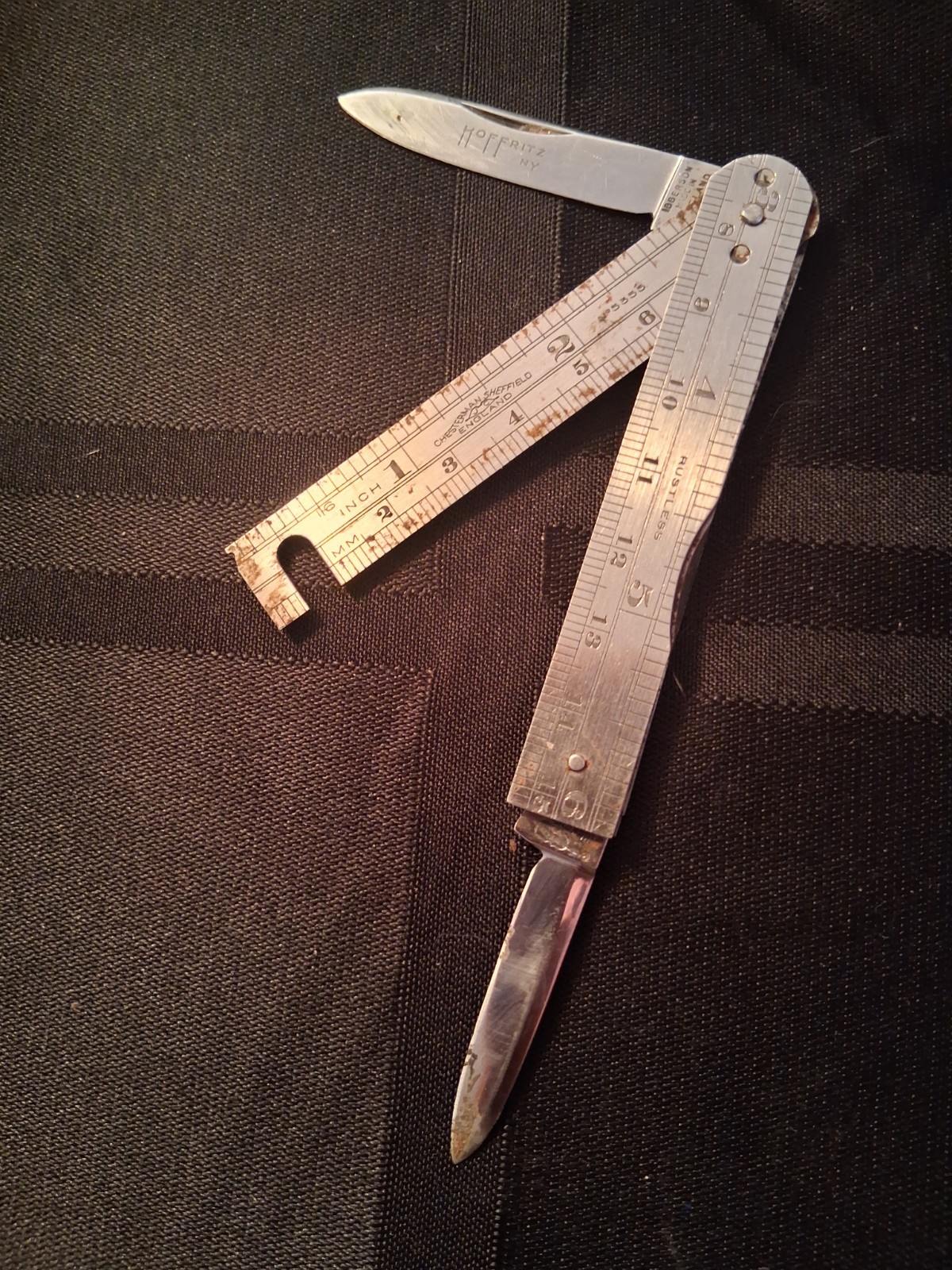 HOFFRITZ SHEFFIELD FOLDING KNIFE RULER    vintage VERY Rare