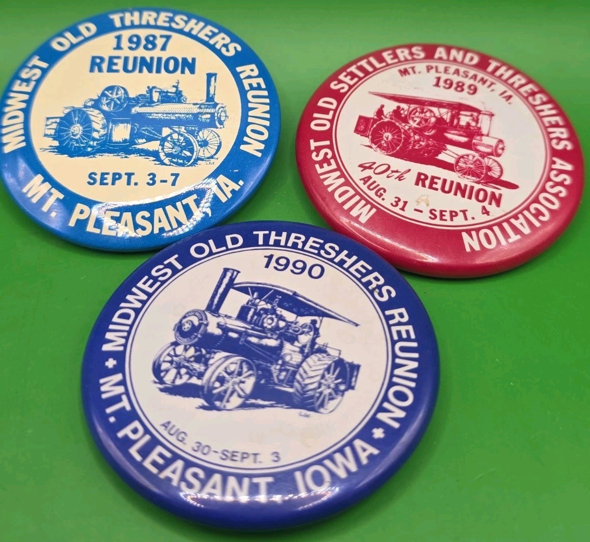 Vintage Midwest Old Threshers Reunion Button Lot 1987 1989 1990 Mt Pleasant Iowa