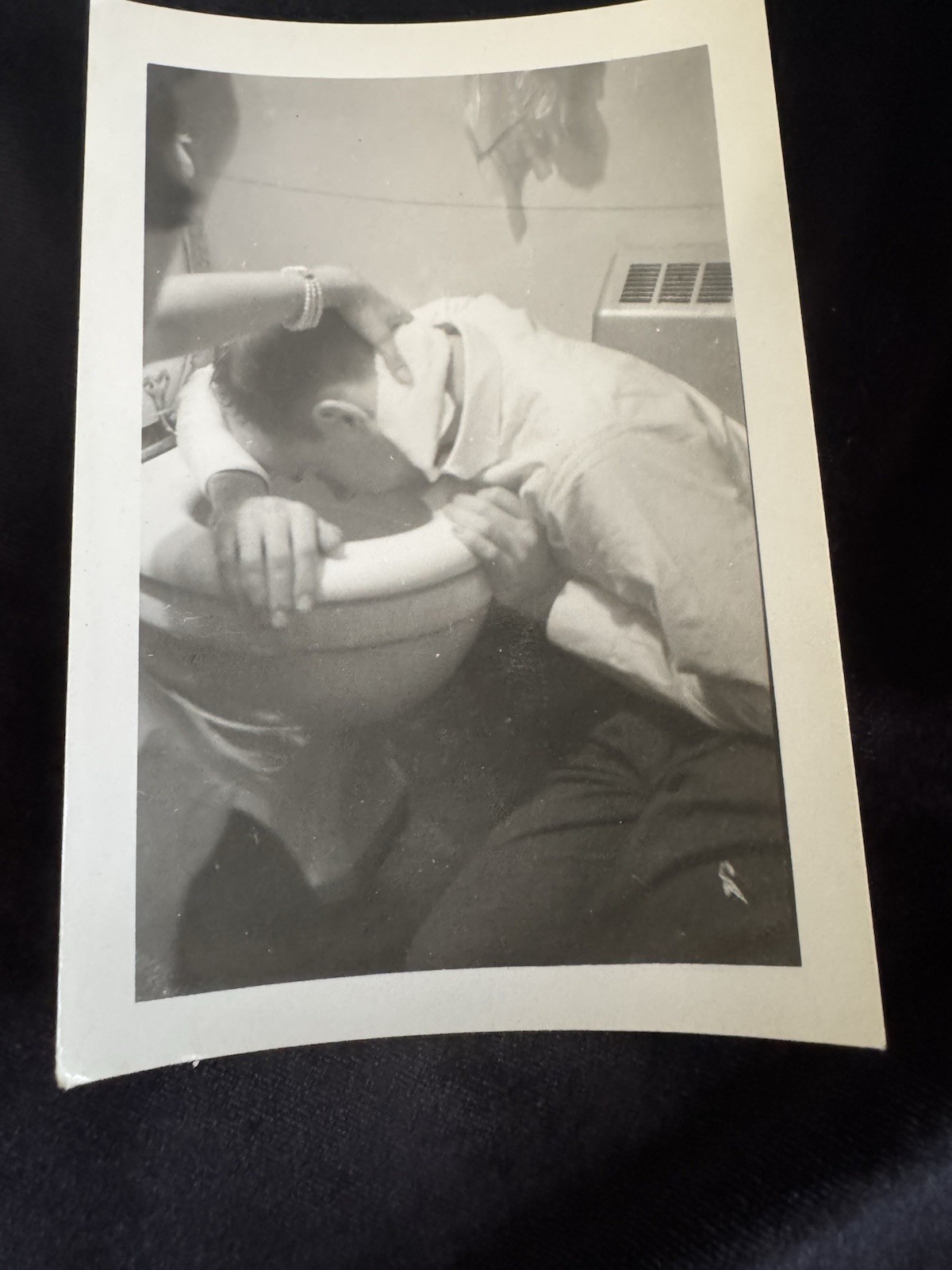 VTG 1940-1950s Photo Woman Helping Man Who’s Throwing Up  Vomiting On Toilet