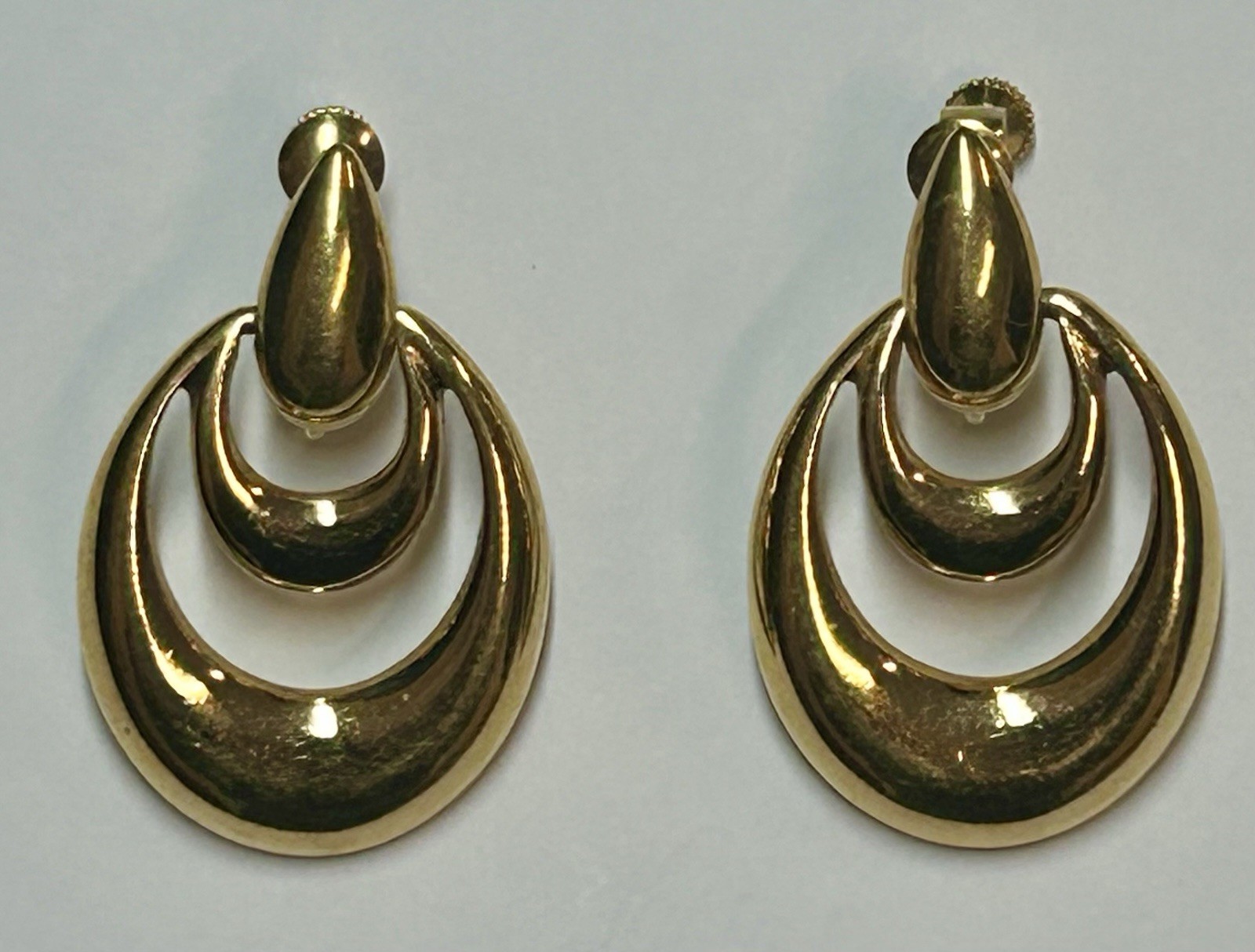 Napier Earrings Gold Tone Dangle Door Knocker Clip On Screw Adjustable, VTG