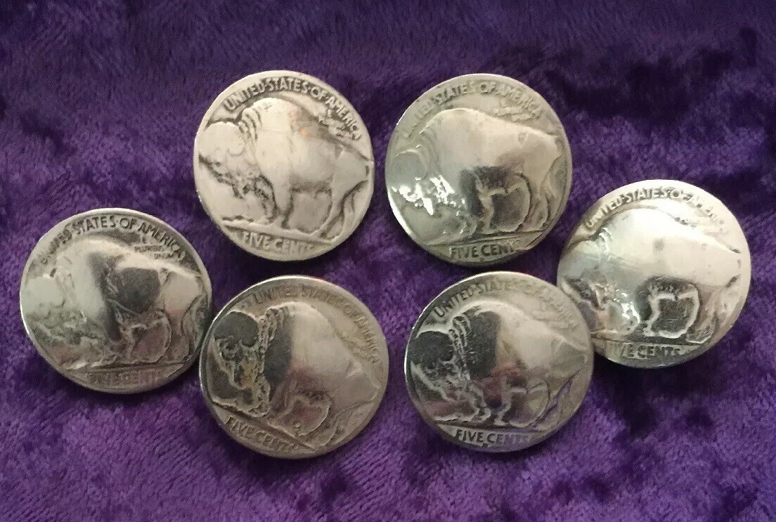 Six Great Looking Authentic Buffalo Nickel Buttons