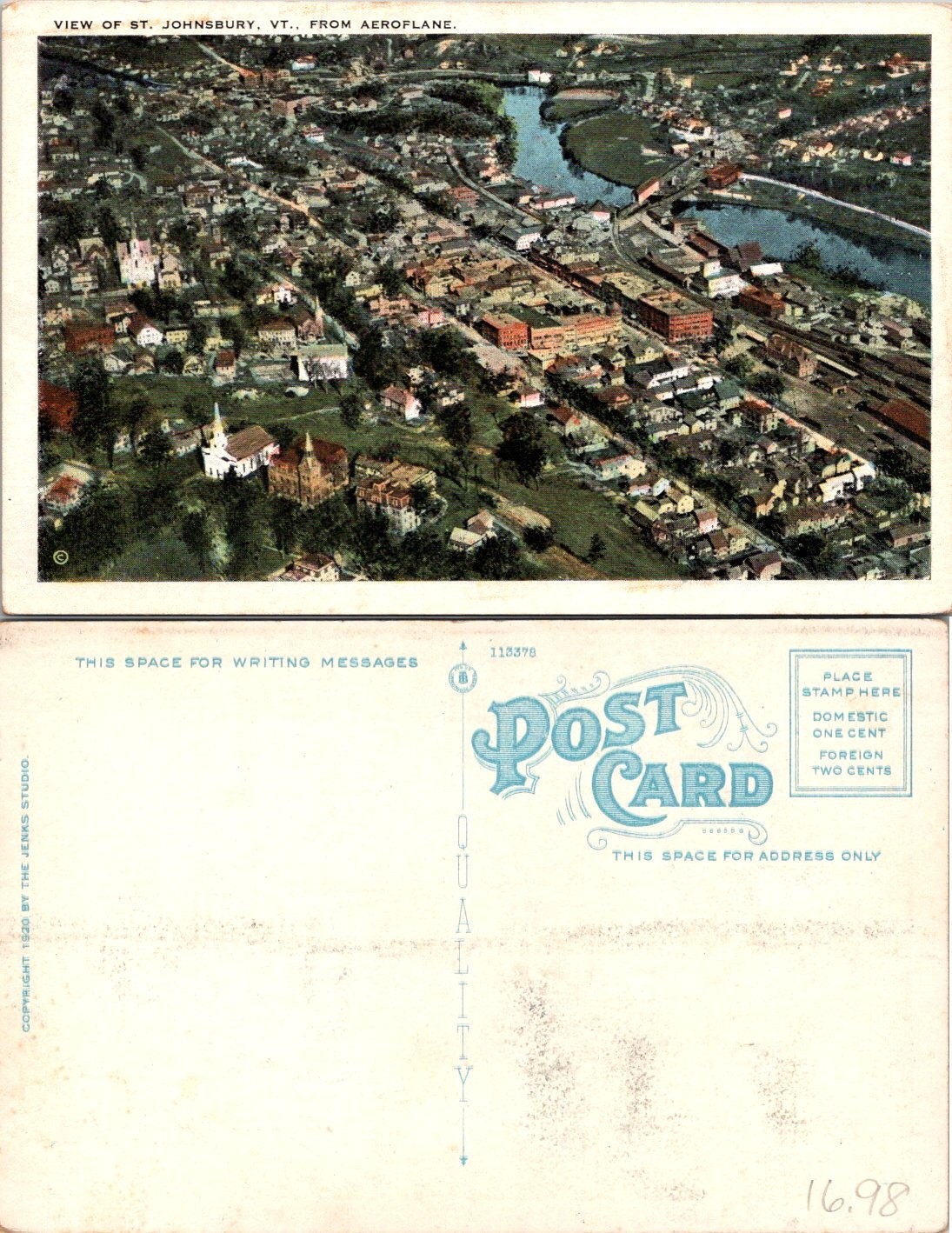 View of St. Johnsbury, VT From Aeroplane Postcard 70588