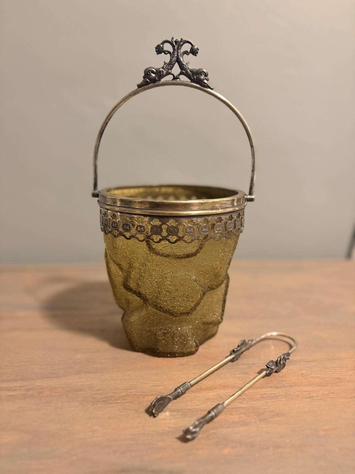 Antique WMF Silver-Plate Ice Bucket & Matching Claw Tongs. Circa ~1880-1900