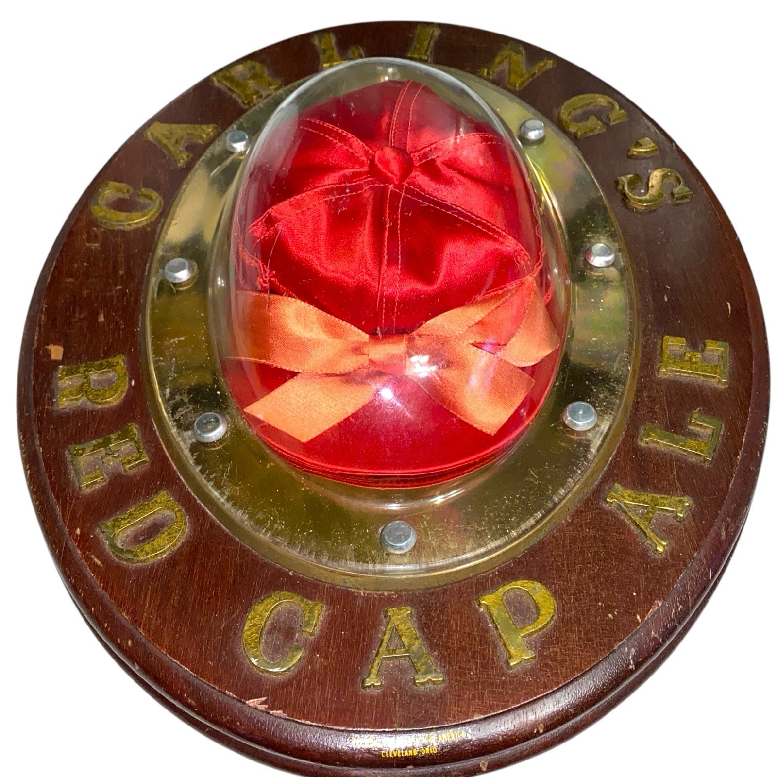 CARLING\'S RED CAP ALE Beer Sign Old Version JOCKEY CAP Wood Raised Gold Letters