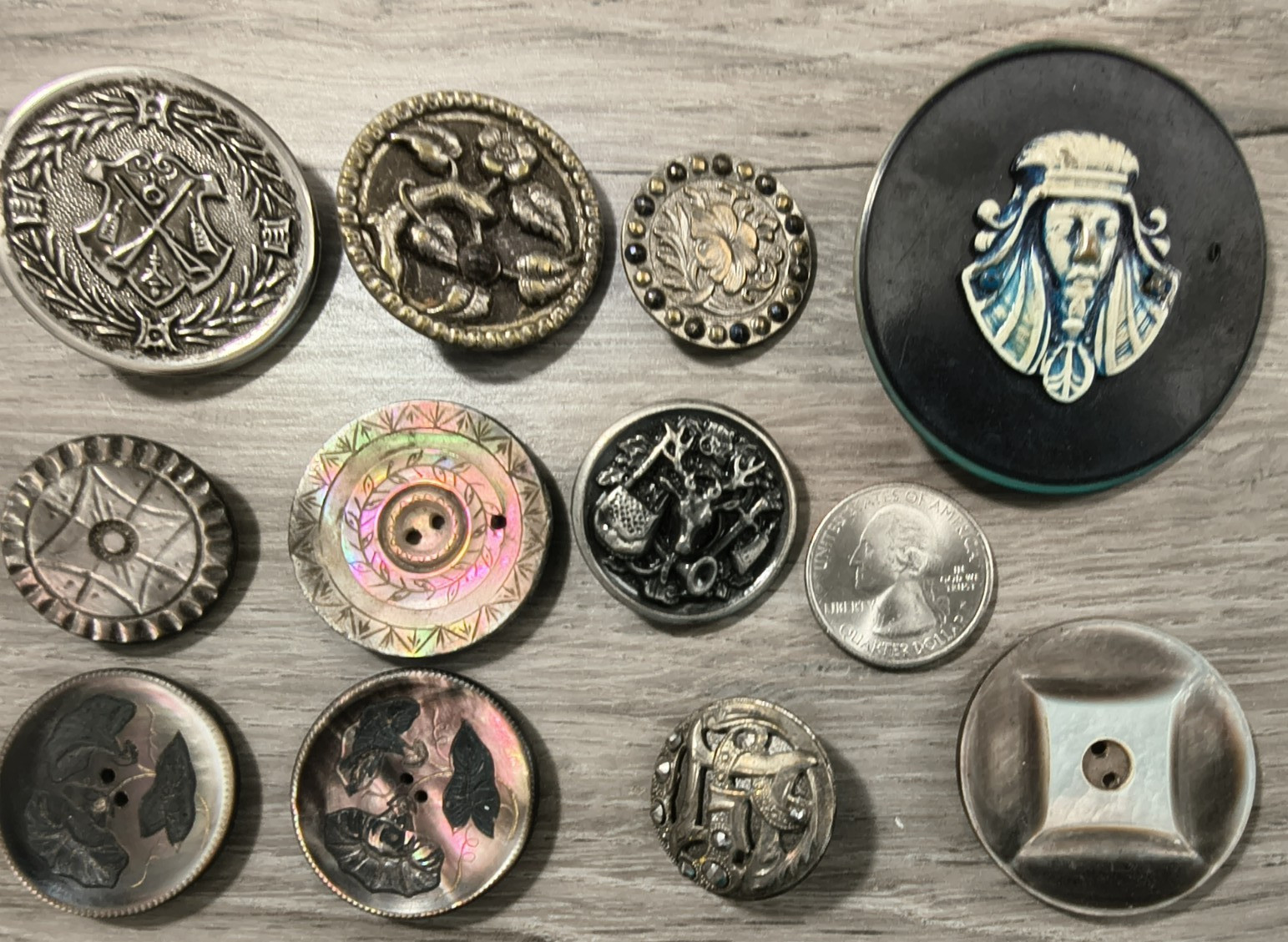 Antique Vintage BUTTON Lot of 11 Unusual Odd Collectible metal plastic Buttons
