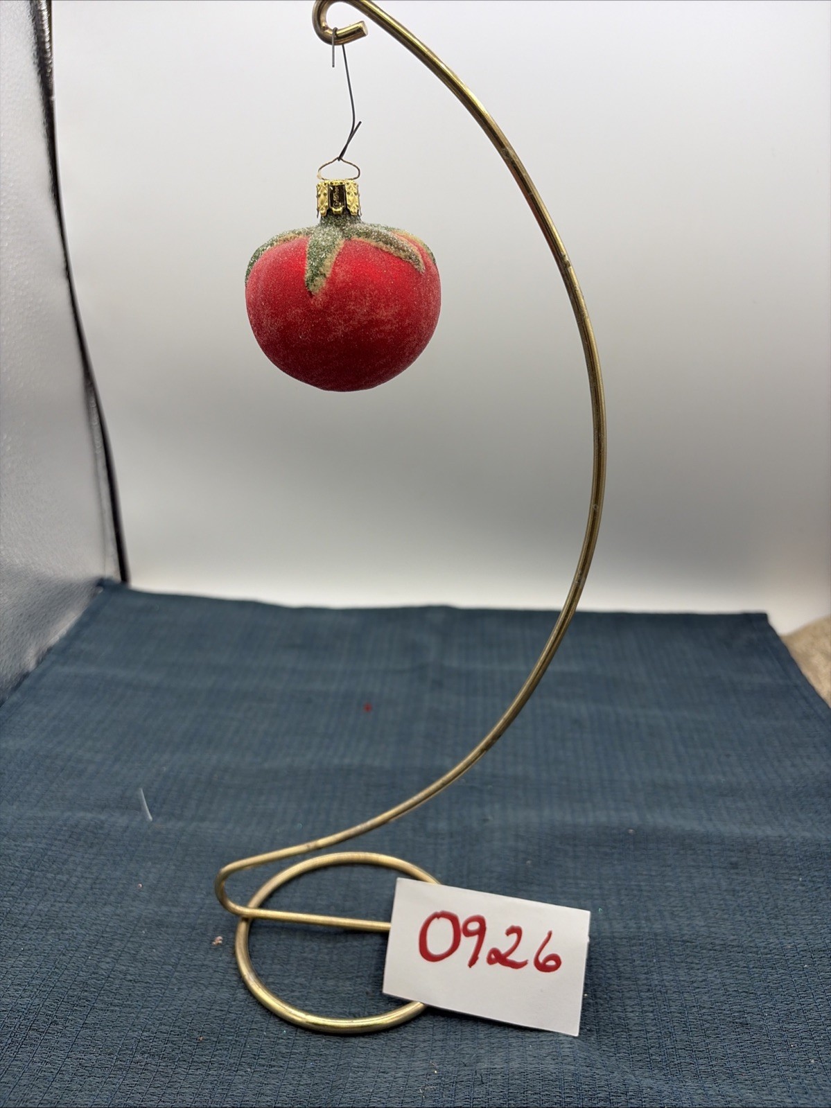 Vintage Frosted Glass Tomato Ornament With Textured Glitter Dusted Stem