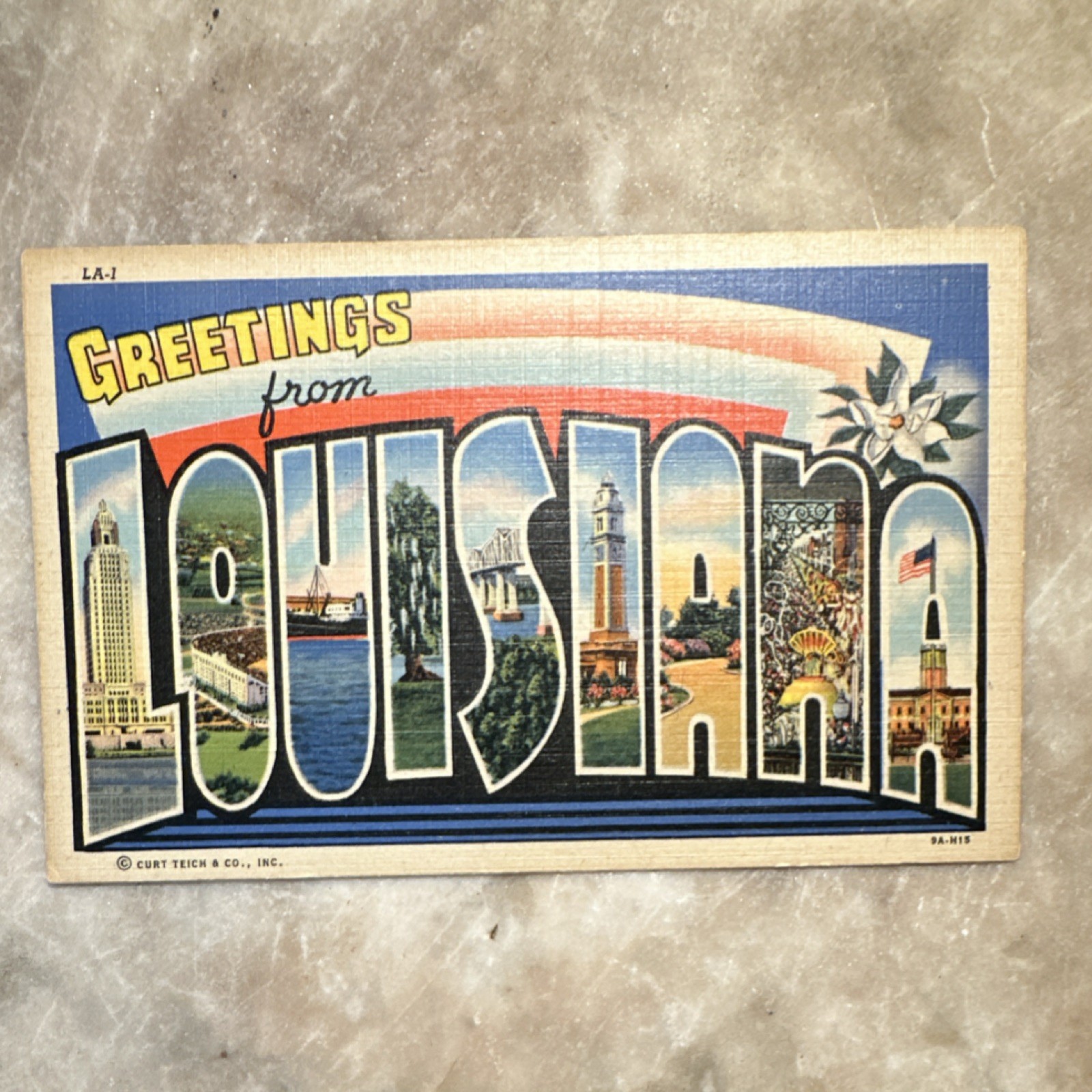 Curt Teich Linen Greetings Postcard Louisiana Cities & Towns Divided Back