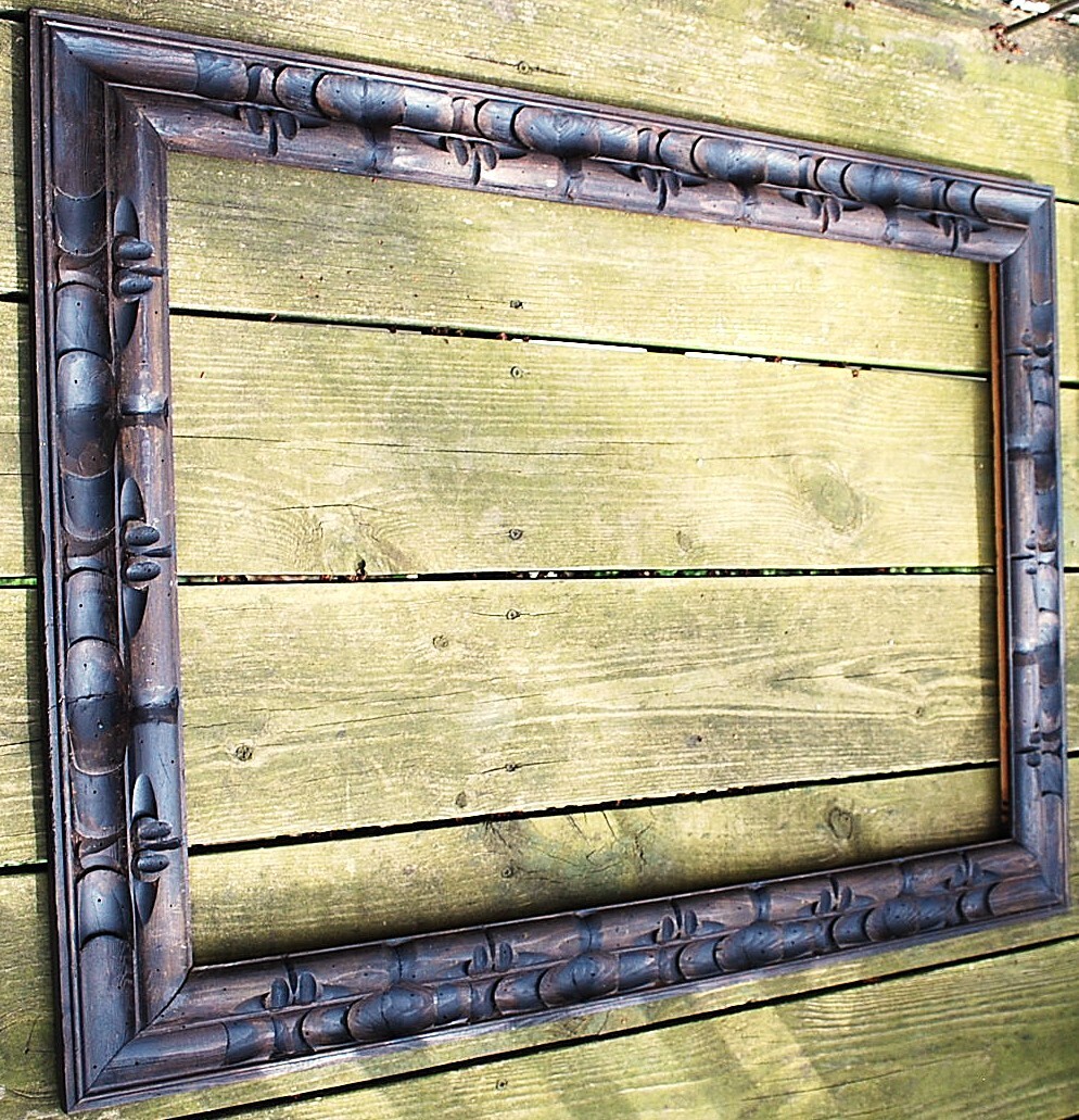 HUGE Vtg Mid-Century MEXICAN HAND CARVED Brown Wood Picture Frame 39