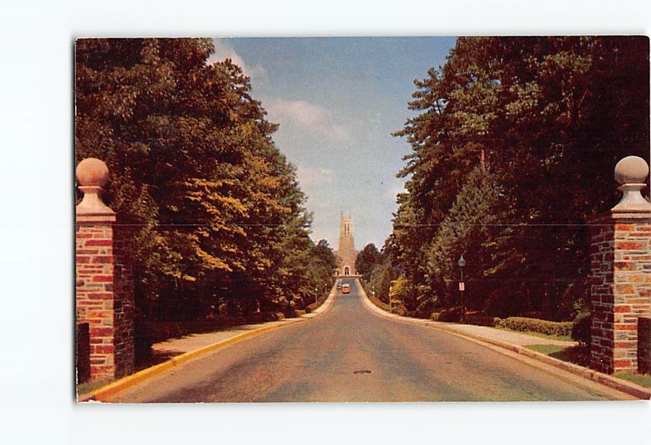 Postcard Duke University Main Entrance West Campus Durham NC Chapel View