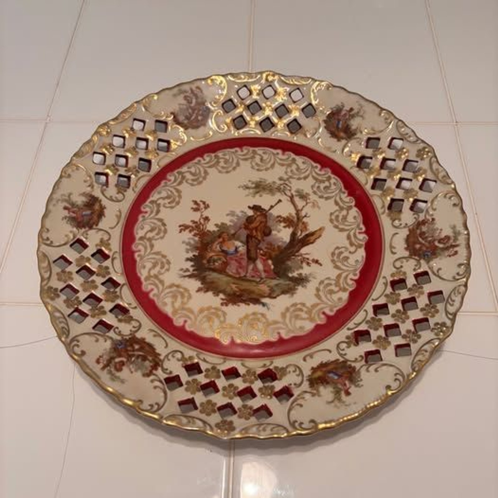 Vintage Schwarzenhammer Bavaria Reticulated Plate - Romantic Courting Scene Vintage Schwarzenhammer Bavaria Reticulated Plate - Romantic Courting Scene