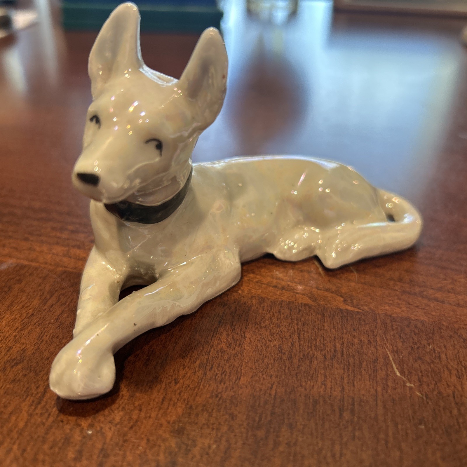 Pinscher Dog White Glazed Porcelain Figurine Made in Japan