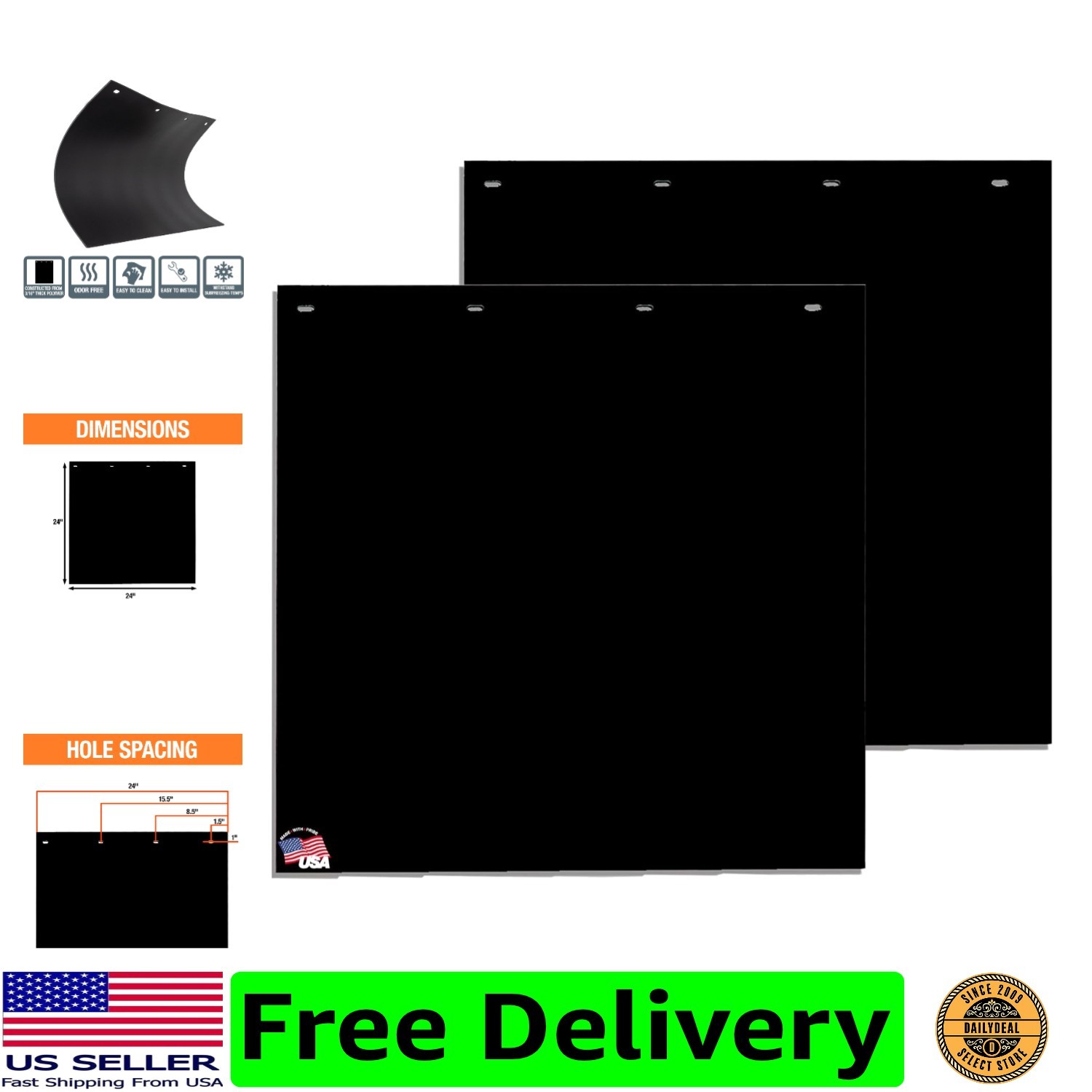 RC24PPB Black Polymer Mud Flaps, 24x24 Inch, Super Durable, Cold Weather Resi... RC24PPB Black Polymer Mud Flaps, 24x24 Inch, Super Durable, Cold Weather Resi...