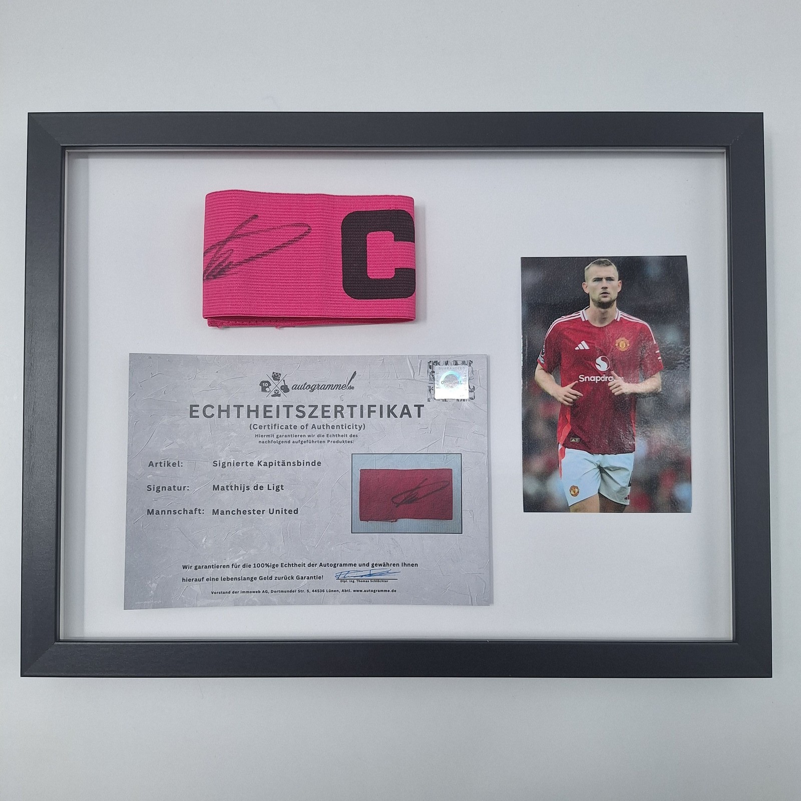 Captain\'s Armband Matthijs De Ligt Signed In Frame Manchester United COA