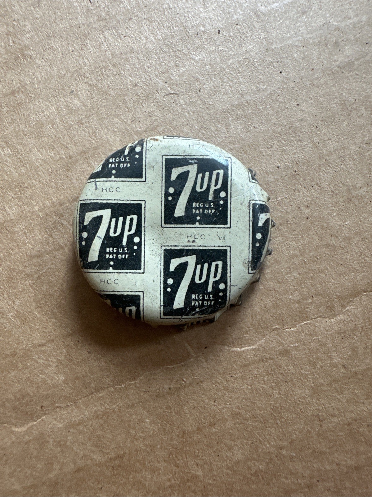 Antique Cork Lined 7up Bottle Cap Grid Print War Time Rare