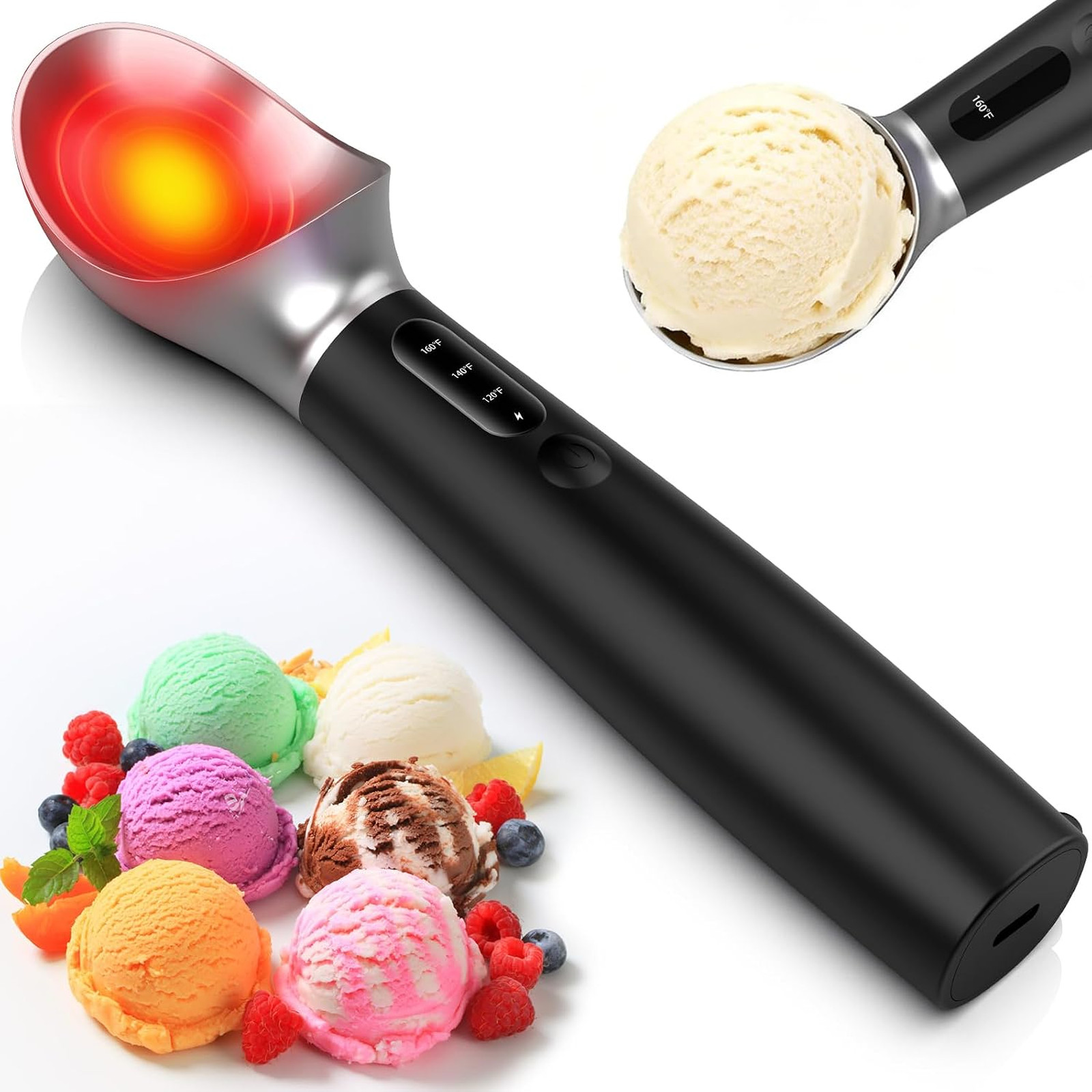 Heated Ice Cream Scoop Rechargeable, Electric Ice Cream Scooper with 3-Temp